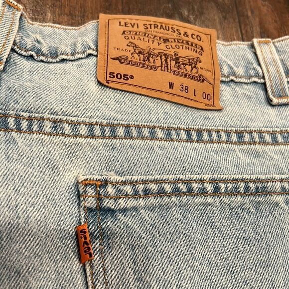 Vintage 90s Levis 505 ORANGE TAB Blue Jean Denim Shorts Size 38 Made In USA VTG - Picture 6 of 9